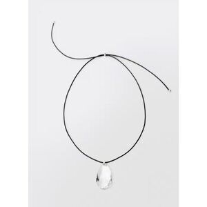 Mango Crystal Clear Glass Pendant Leather Black Necklace
